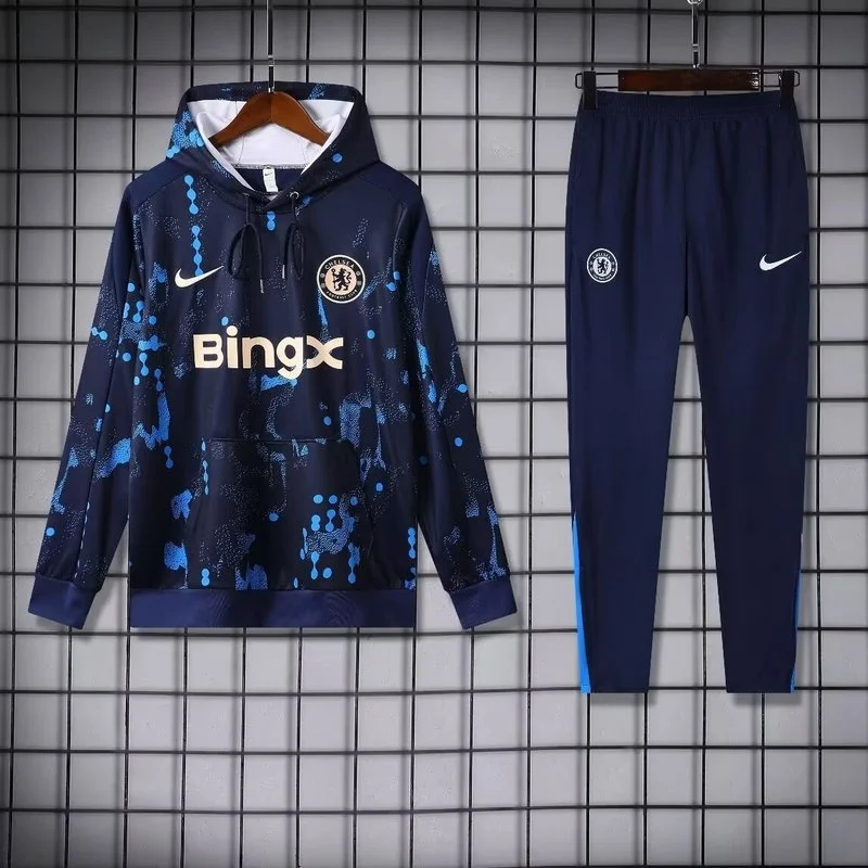 Nike Chelsea 2024-25 Black&Blue Hooded Training Tracksuit Kits - 图片 4