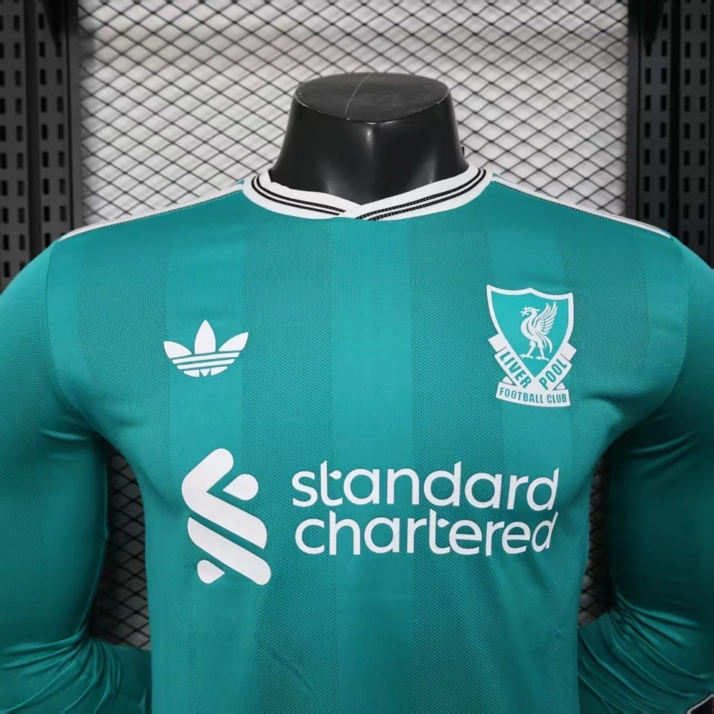 Liverpool Long Sleeve Third away green football jersey 2025-26 Player version - 图片 4