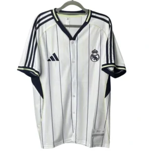 25-26 Real Madrid Casual White Striped Baseball Jersey