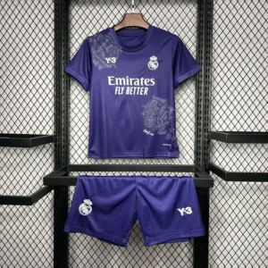 Y3 Real Madrid 24-25 Kids Kits Purple Children Sets Football Jersey