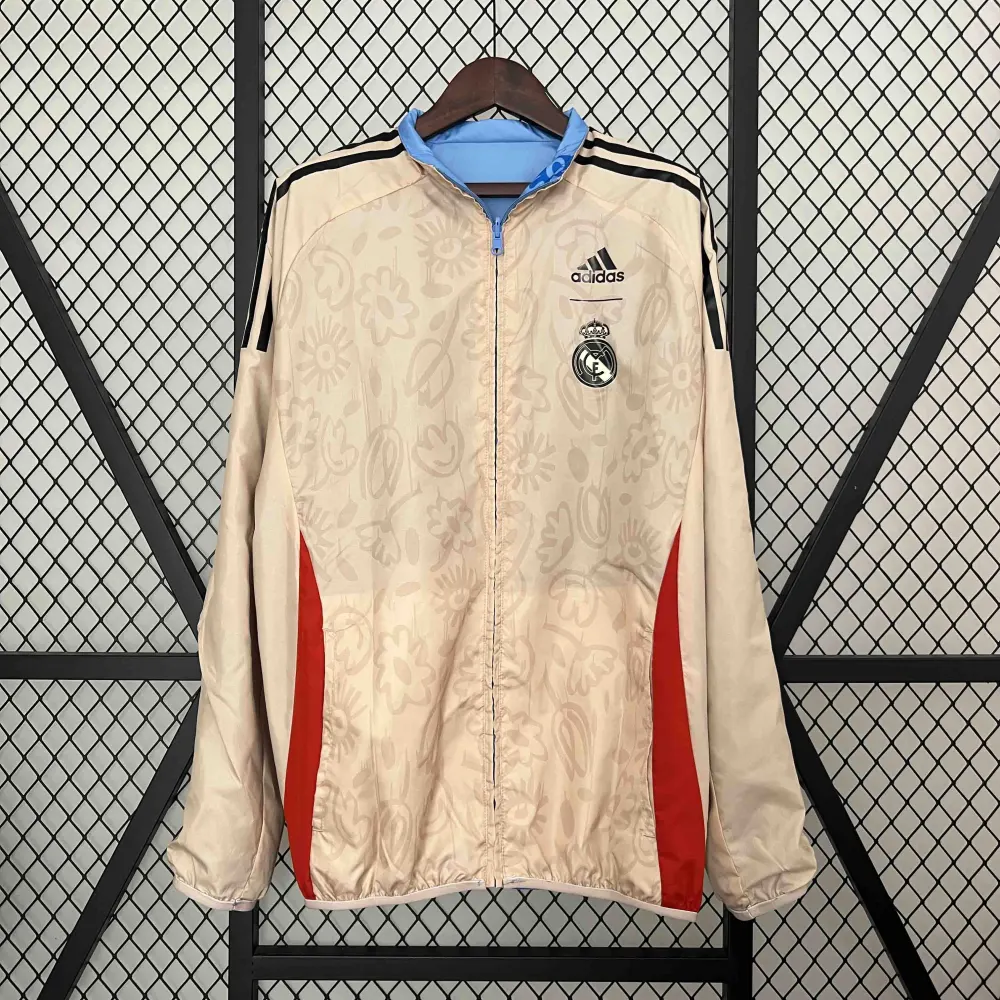 Real Madrid Blue&Beige Trench Coat Reversible Windbreaker Jacket 2024 - 图片 4