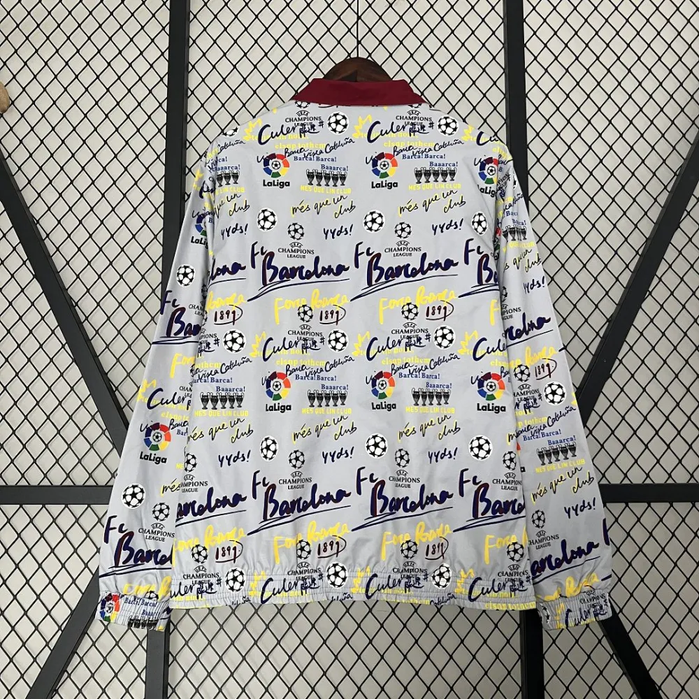 23-24 Barcelona Reversible Windbreaker Red&White Double-Sides Jacket Best Jerseys - 图片 5
