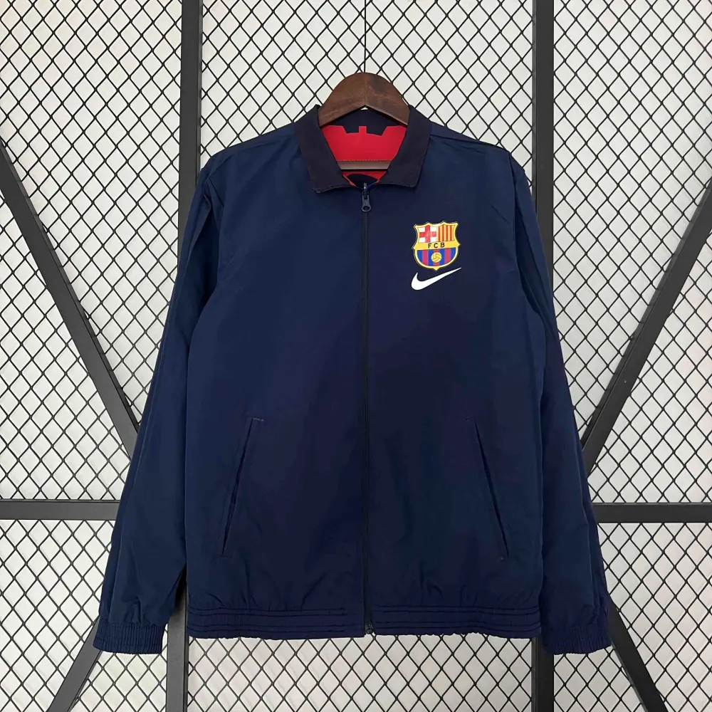 23-24 Barcelona Reversible Windbreaker Red&Navy Special Edition Style Double-Sides Jacket - 图片 4