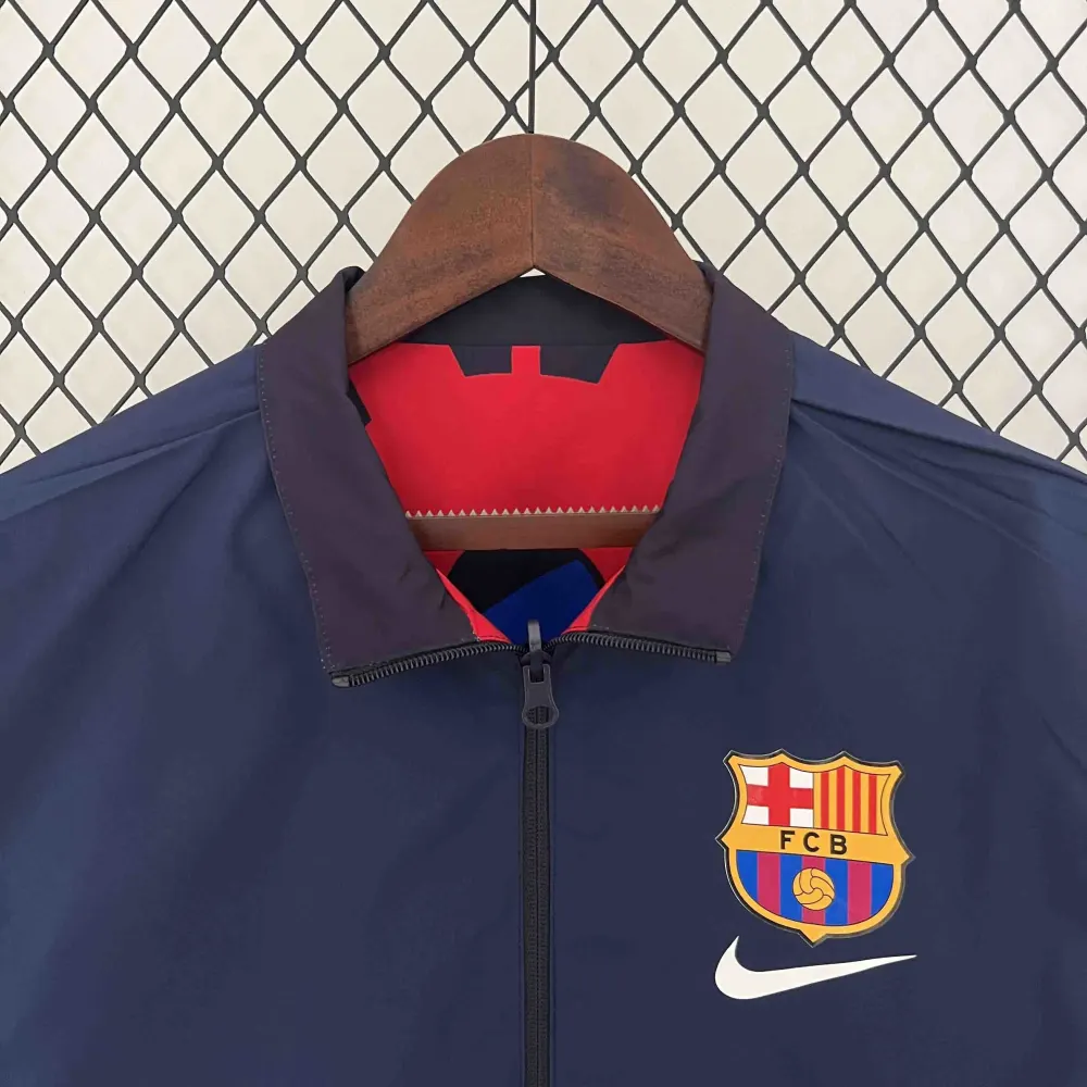 23-24 Barcelona Reversible Windbreaker Red&Navy Special Edition Style Double-Sides Jacket - 图片 7